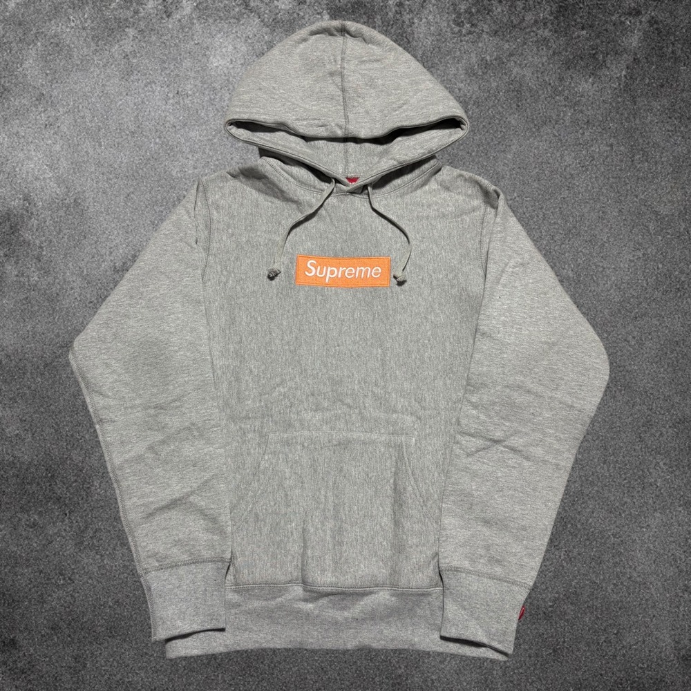 Supreme Box Logo Hoodie Mens Small Heather Grey Orange FW17 BOGO Sweatshirt EXCL